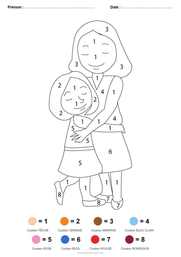 coloriage magique par-numero maman et son enfant, dessin gratuit &agrave; imprimer