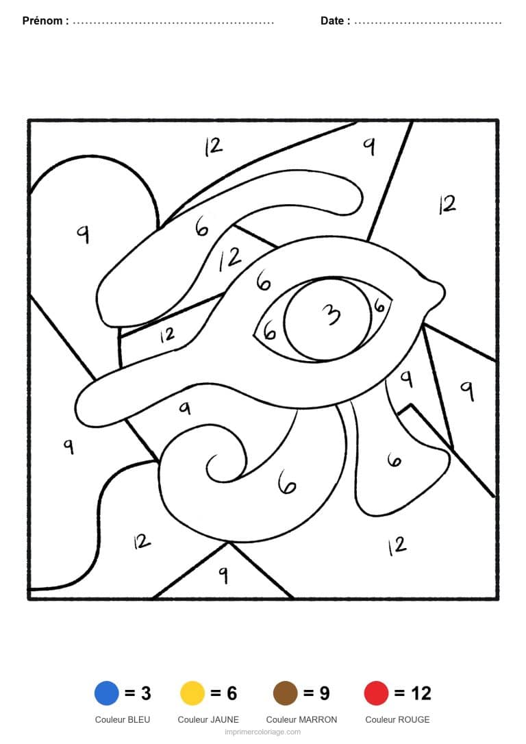 coloriage magique par-numero oeil horus, dessin gratuit &agrave; imprimer