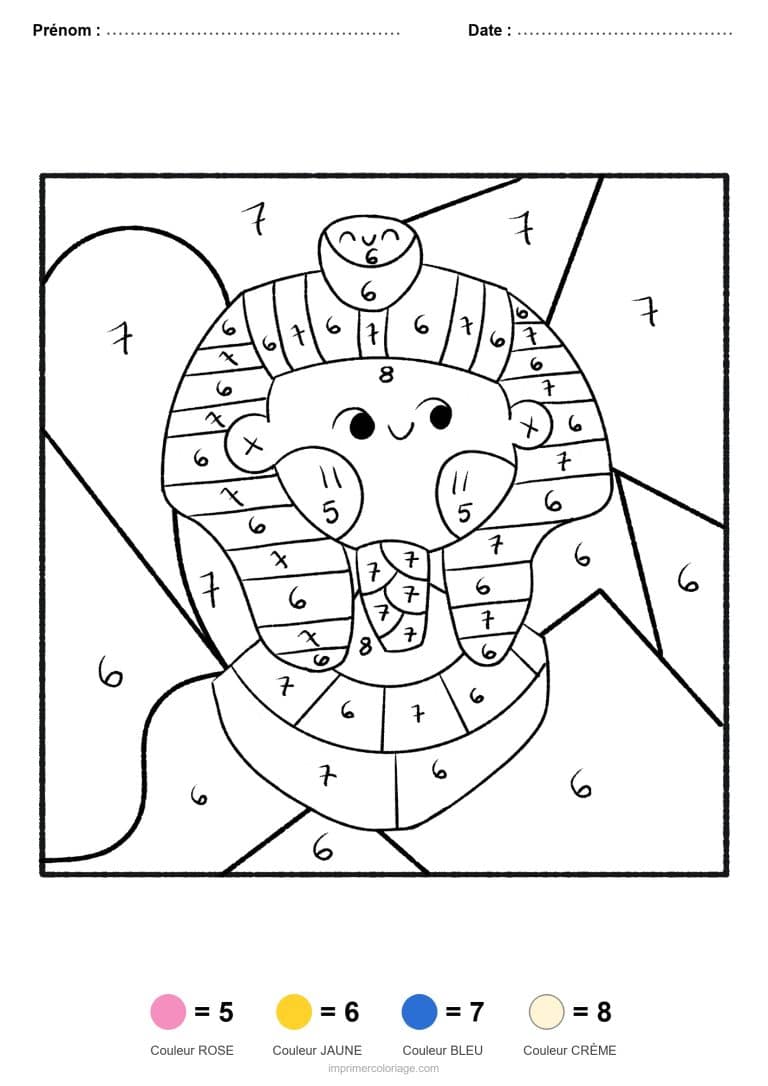 coloriage magique par-numero pharaon, dessin gratuit &agrave; imprimer