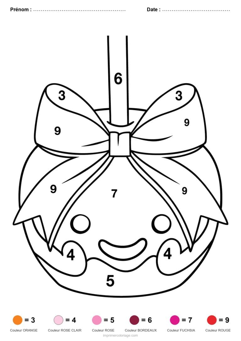coloriage magique par-numero pomme d amour, dessin gratuit &agrave; imprimer
