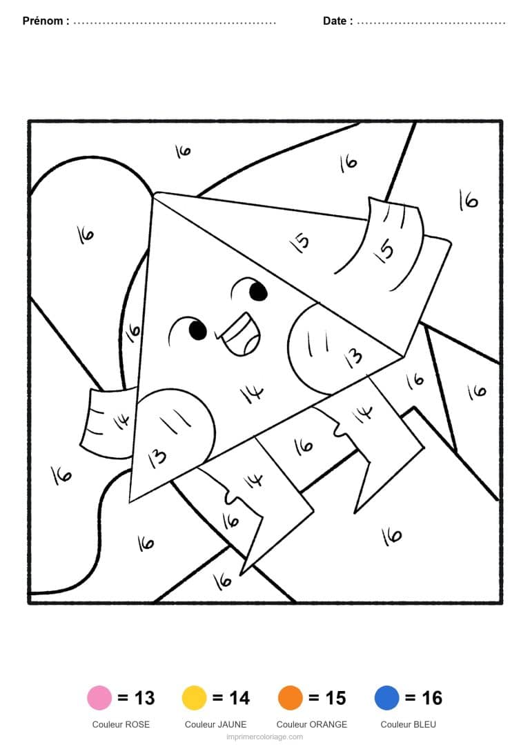 coloriage magique par-numero pyramide, dessin gratuit &agrave; imprimer