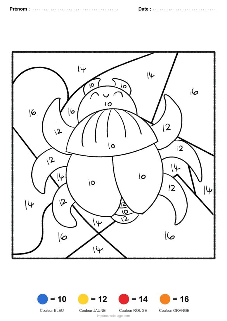 coloriage magique par-numero scarabee, dessin gratuit &agrave; imprimer