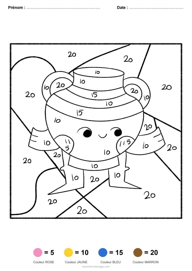 coloriage magique par-numero vase antique, dessin gratuit &agrave; imprimer