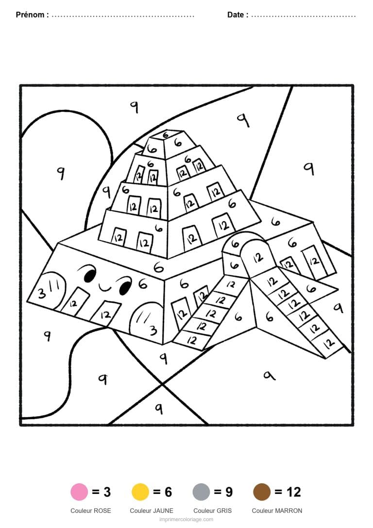 coloriage magique par-numero ziggourat, dessin gratuit &agrave; imprimer