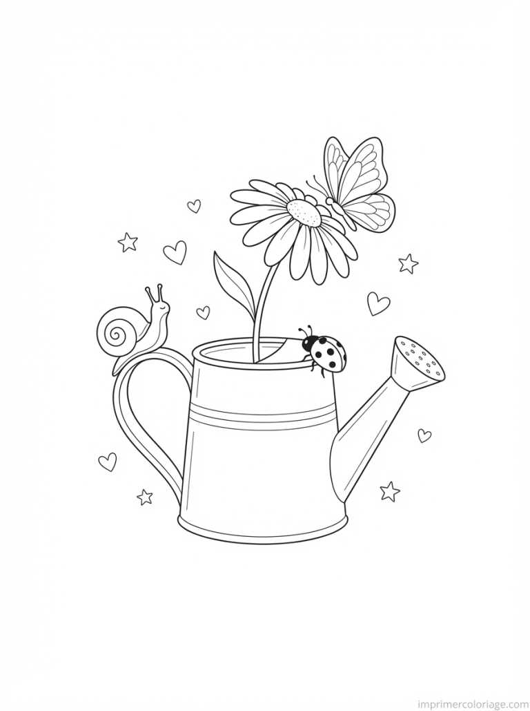 coloriage marguerite cute arrosoir escargot - dessin gratuit &agrave; imprimer