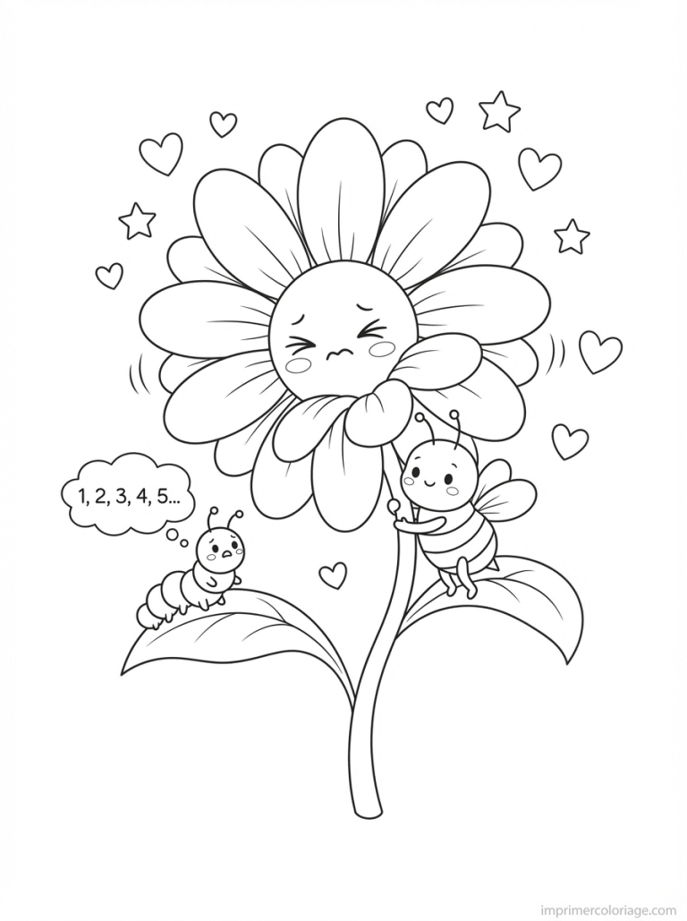coloriage marguerite cute peur abeille - dessin gratuit &agrave; imprimer