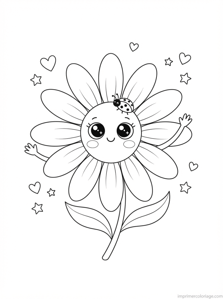 coloriage marguerite cute visage coccinelle - dessin gratuit &agrave; imprimer
