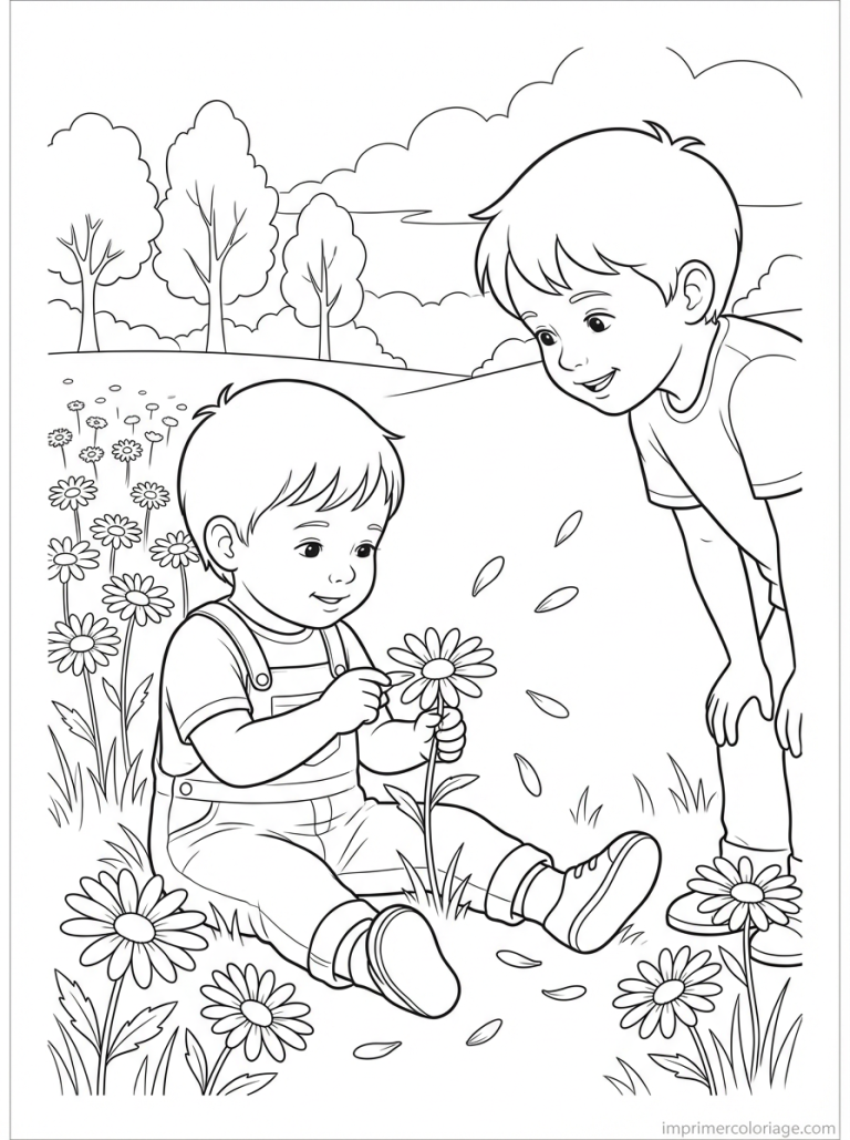 coloriage marguerite enfant effeuille prairie - dessin gratuit &agrave; imprimer