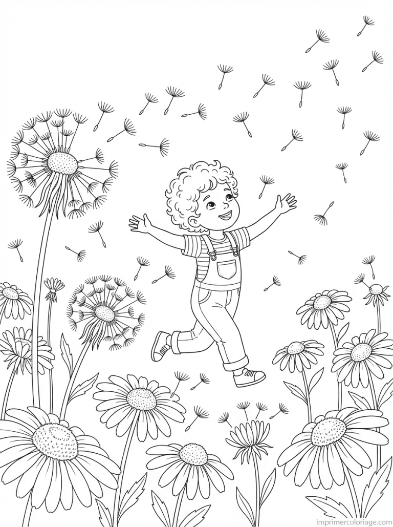 coloriage marguerite graines vent enfant - dessin gratuit &agrave; imprimer