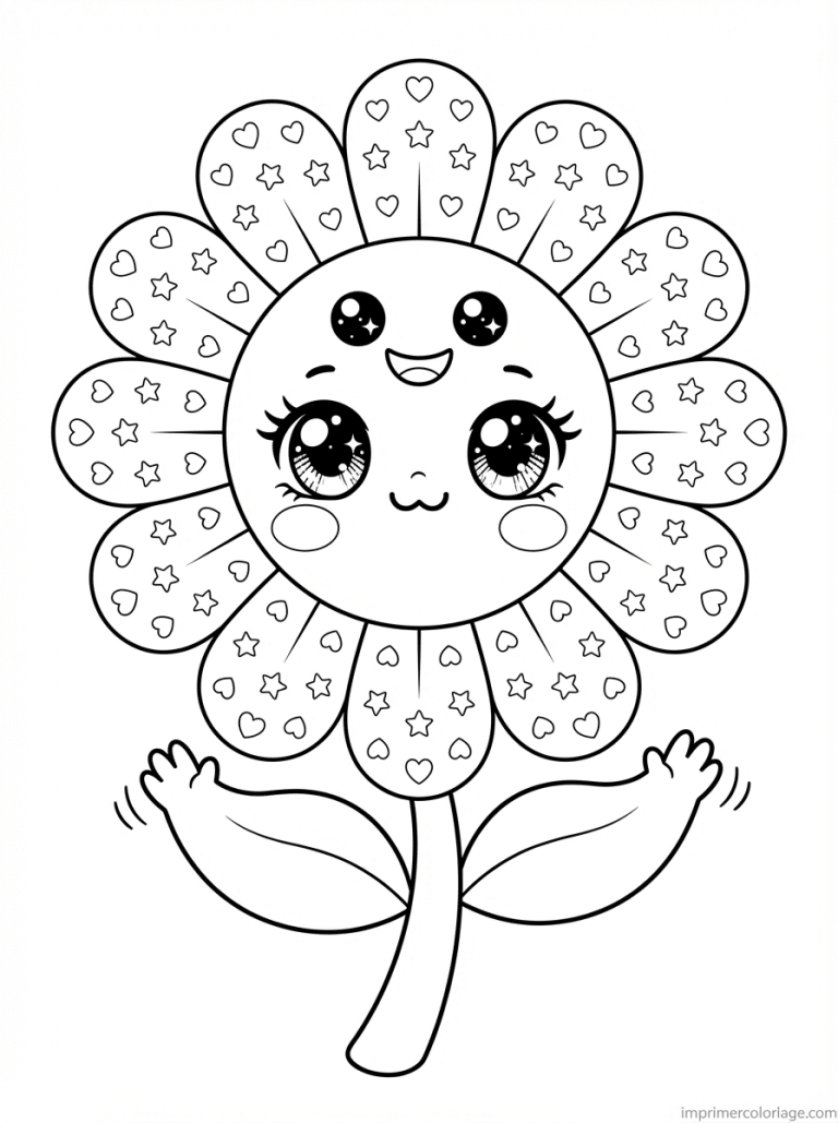 coloriage marguerite kawaii petales coeurs - dessin gratuit &agrave; imprimer