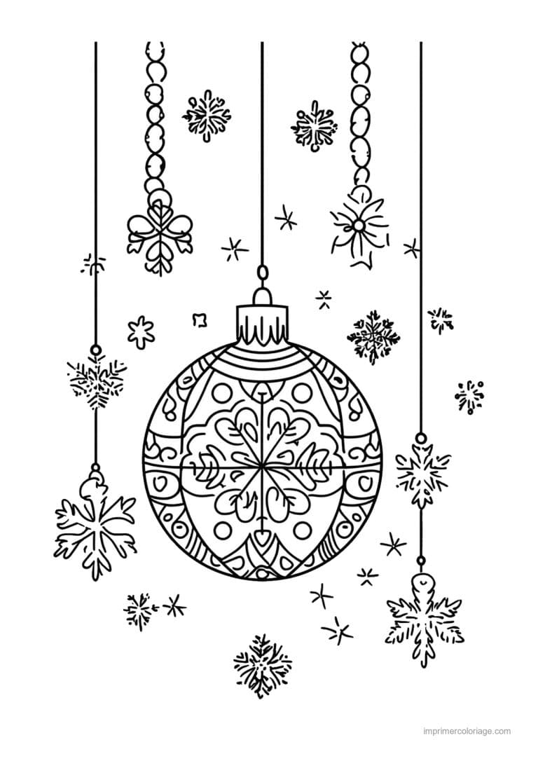 coloriage noel cm1 boule noel ornee flocons suspendus - dessin gratuit &agrave; imprimer