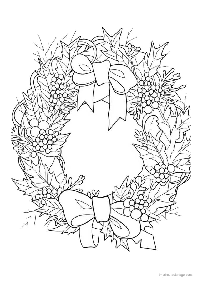coloriage noel cm1 couronne houx noeud - dessin gratuit &agrave; imprimer
