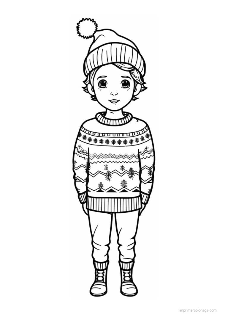 coloriage noel cm1 garcon bonnet pull debout - dessin gratuit &agrave; imprimer