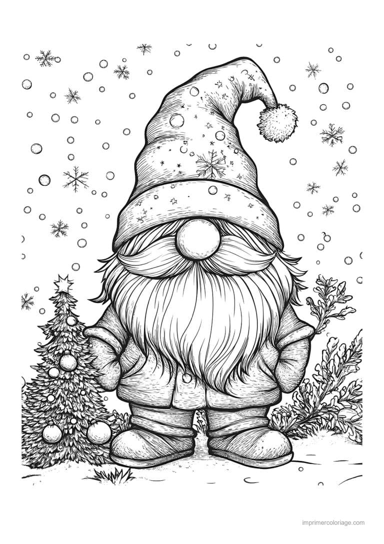 coloriage noel cm1 gnome grosse barbe sapin - dessin gratuit &agrave; imprimer