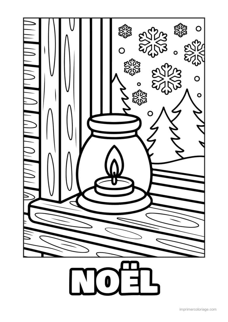 coloriage noel cm1 lanterne fenetre enneigee - dessin gratuit &agrave; imprimer