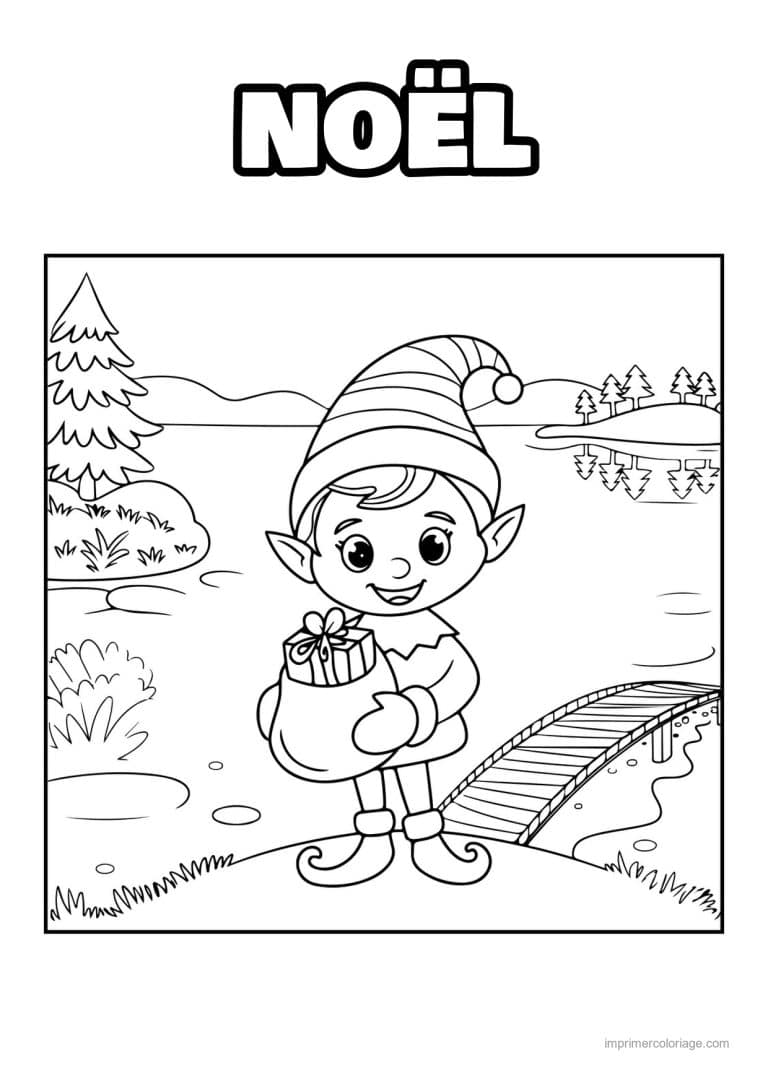 coloriage noel cm1 lutin cadeau parc enneige - dessin gratuit &agrave; imprimer