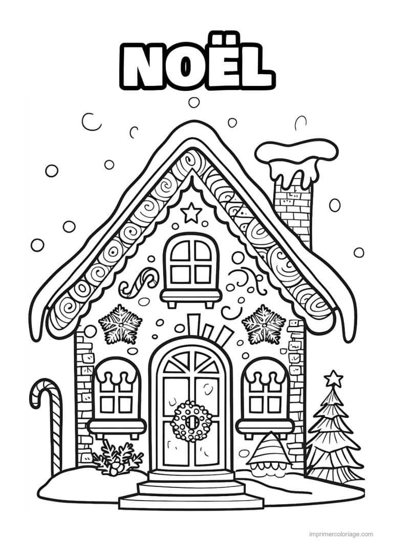 coloriage noel cm1 maison pain epice detaillee sucre orge - dessin gratuit &agrave; imprimer