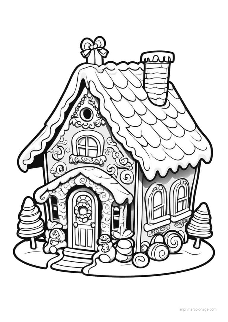 coloriage noel cm1 maison pain epice sucreries sapins - dessin gratuit &agrave; imprimer