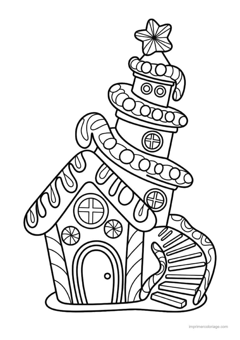 coloriage noel cm1 maison pain epice tour tordue - dessin gratuit &agrave; imprimer