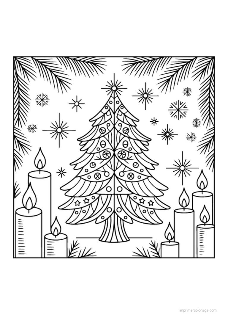 coloriage noel cm1 sapin decore bougies etoiles branches - dessin gratuit &agrave; imprimer