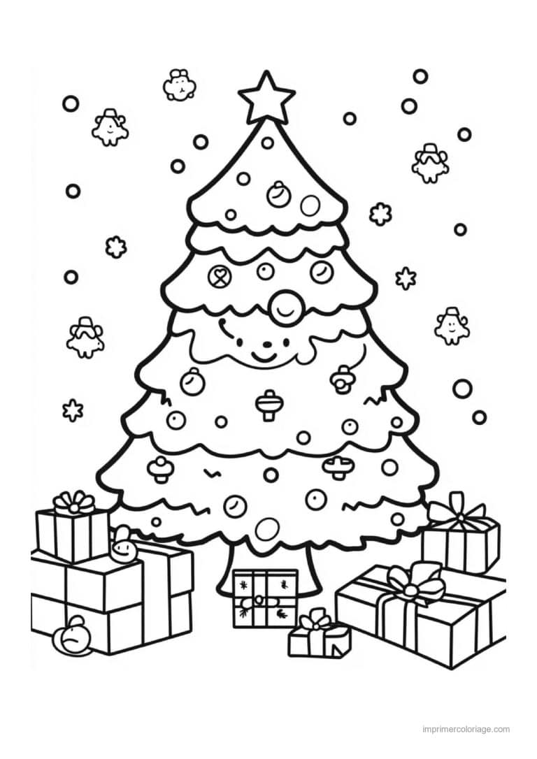 coloriage noel cm1 sapin decore cadeaux flocons - dessin gratuit &agrave; imprimer