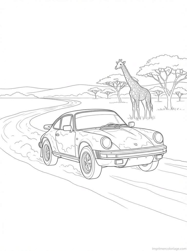 coloriage porsche 911 safari afrique girafe - dessin gratuit &agrave; imprimer