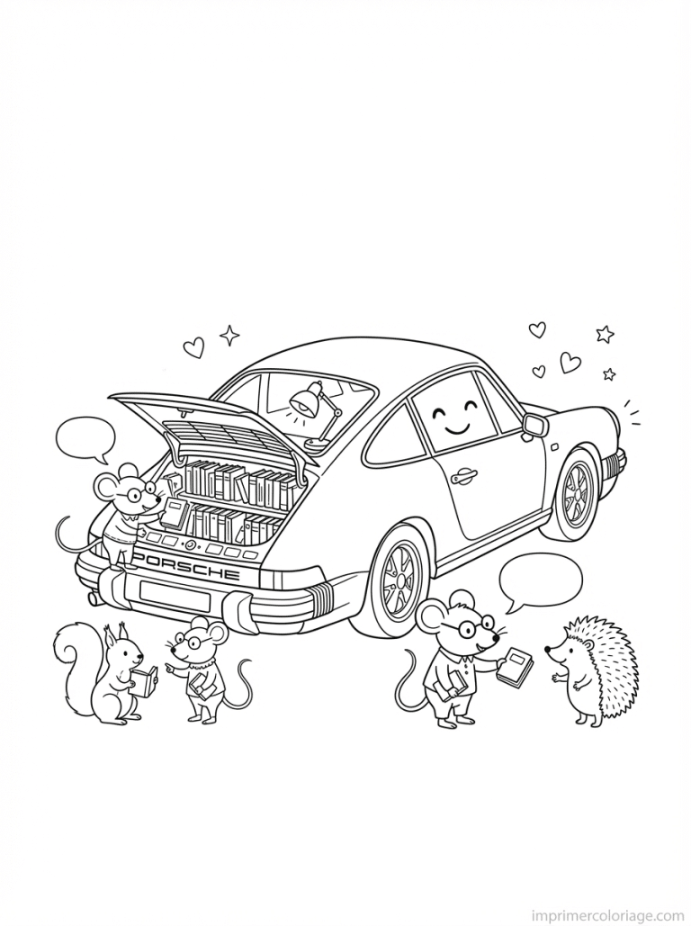coloriage porsche cute bibliotheque souris - dessin gratuit &agrave; imprimer