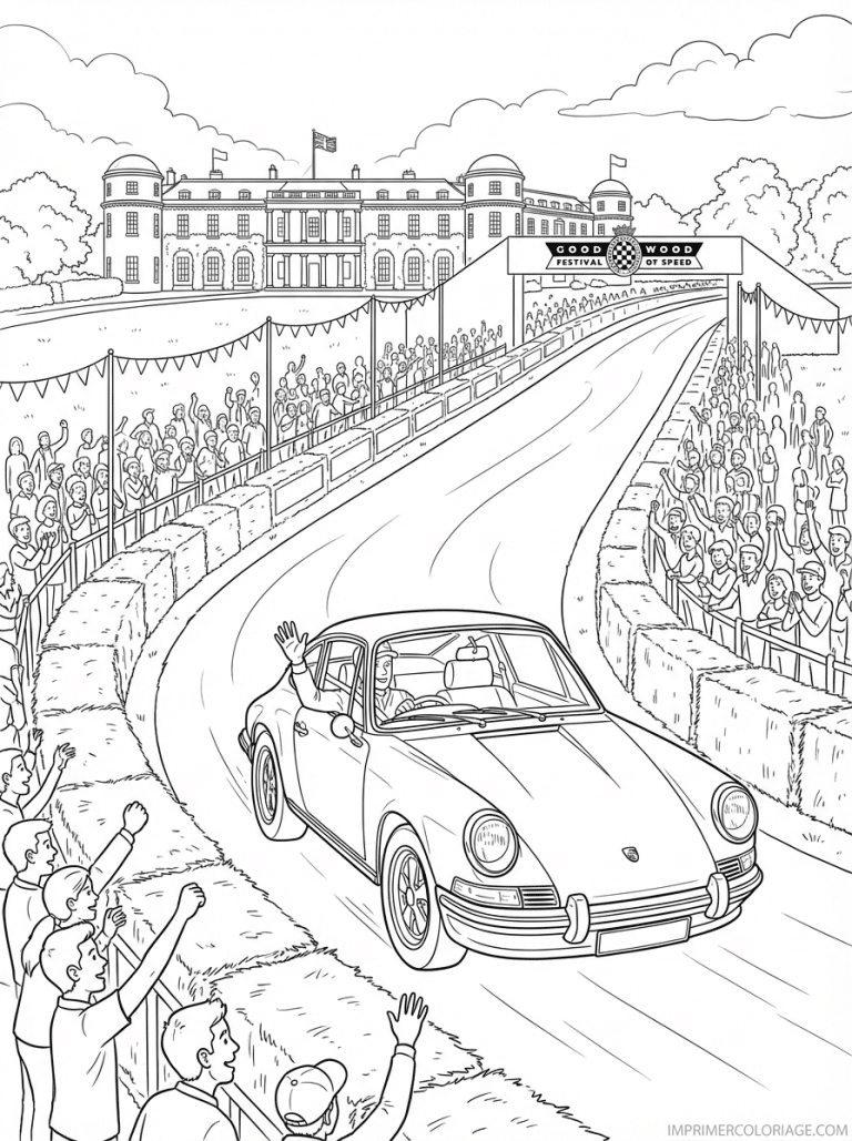 coloriage porsche goodwood colline foule - dessin gratuit &agrave; imprimer