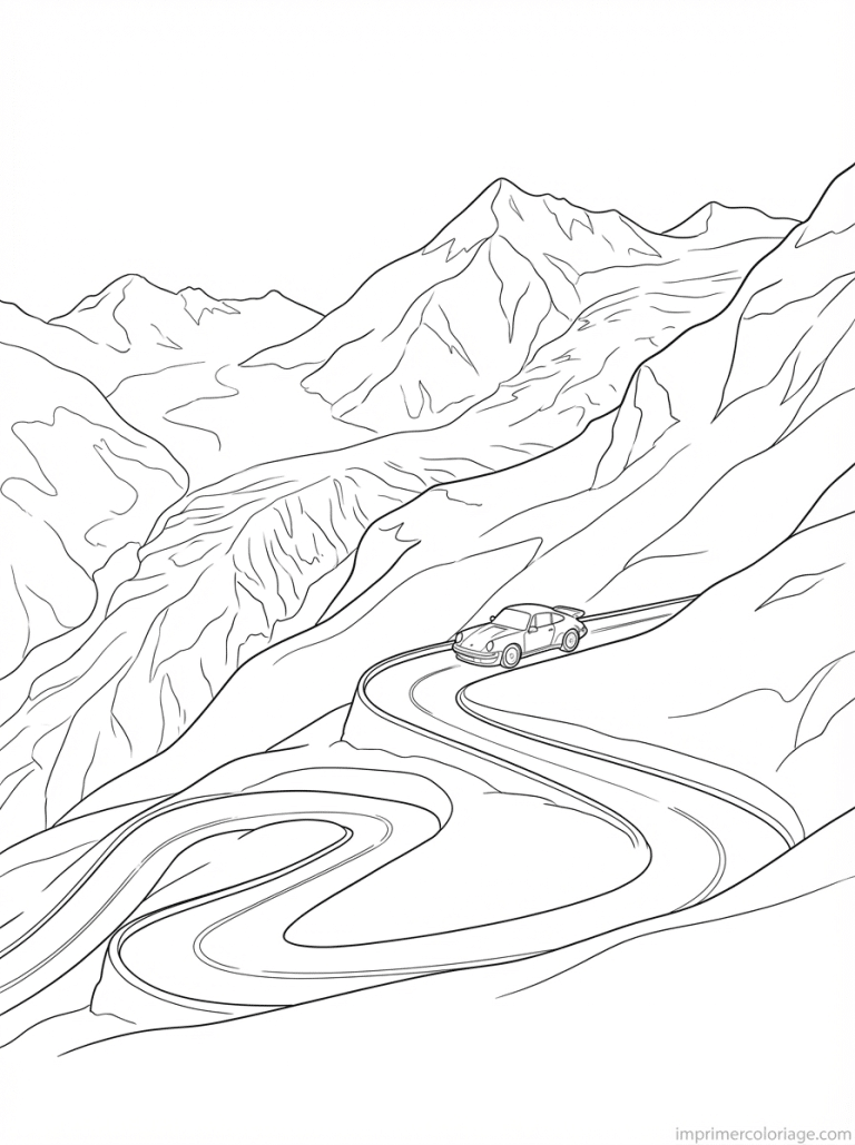 coloriage porsche grossglockner glacier alpes - dessin gratuit &agrave; imprimer
