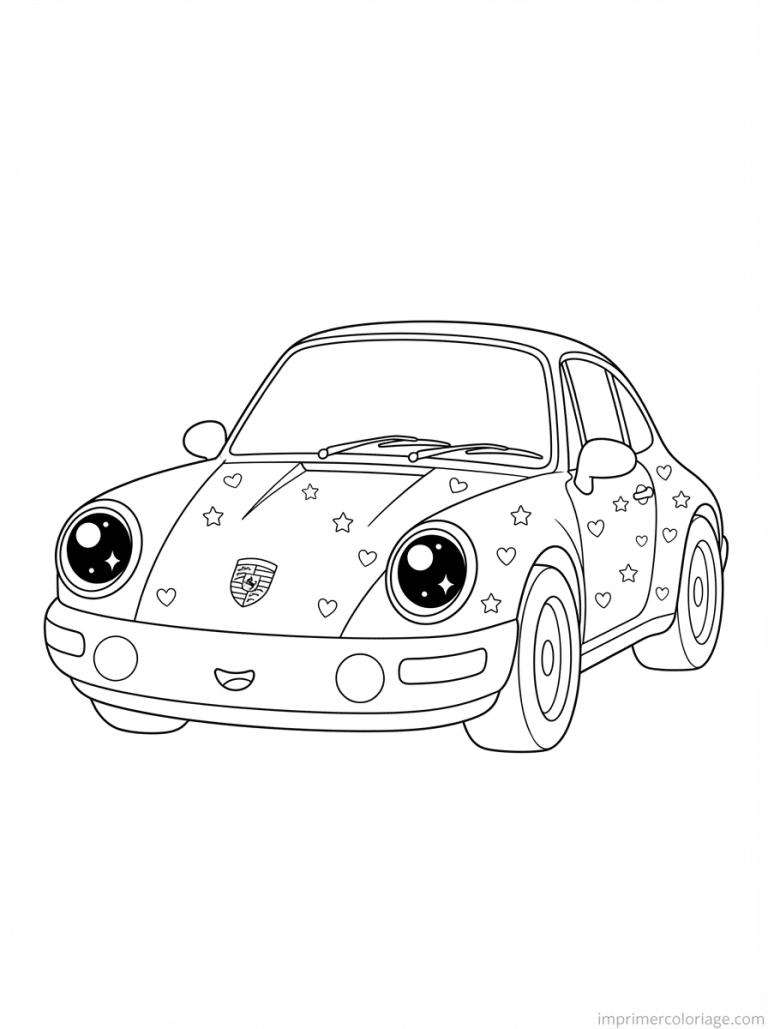 coloriage porsche kawaii 911 coeurs - dessin gratuit &agrave; imprimer