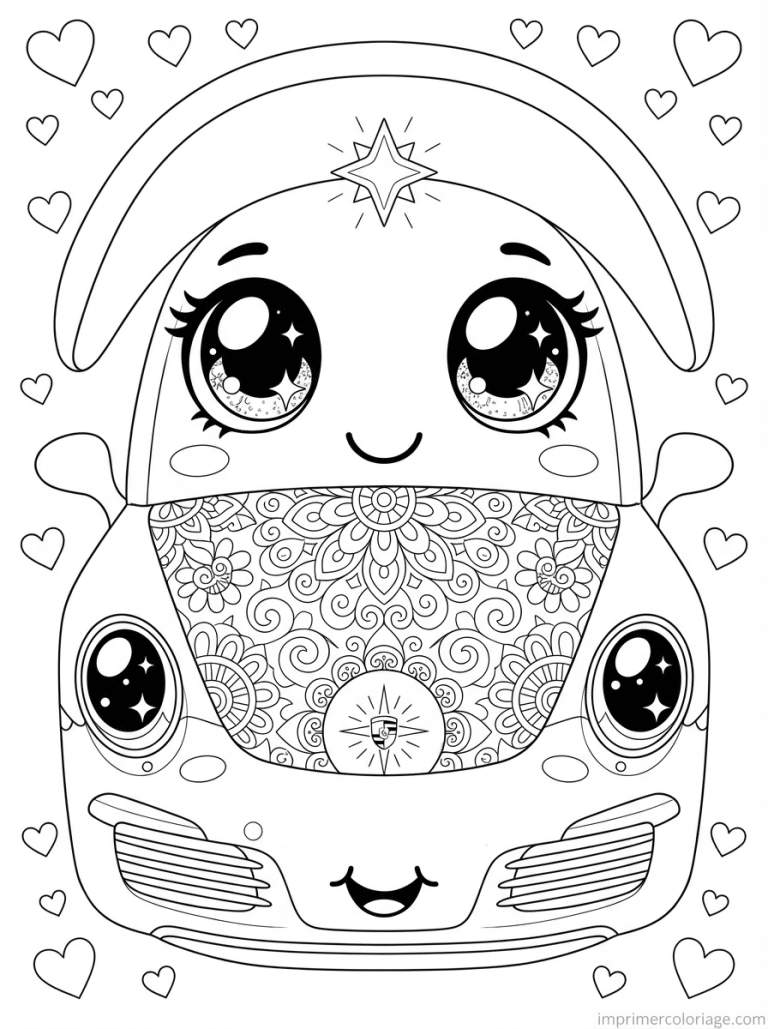 coloriage porsche kawaii visage mandala - dessin gratuit &agrave; imprimer