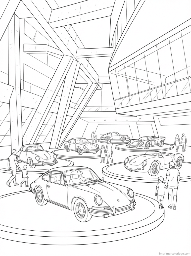 coloriage porsche musee stuttgart collection - dessin gratuit &agrave; imprimer