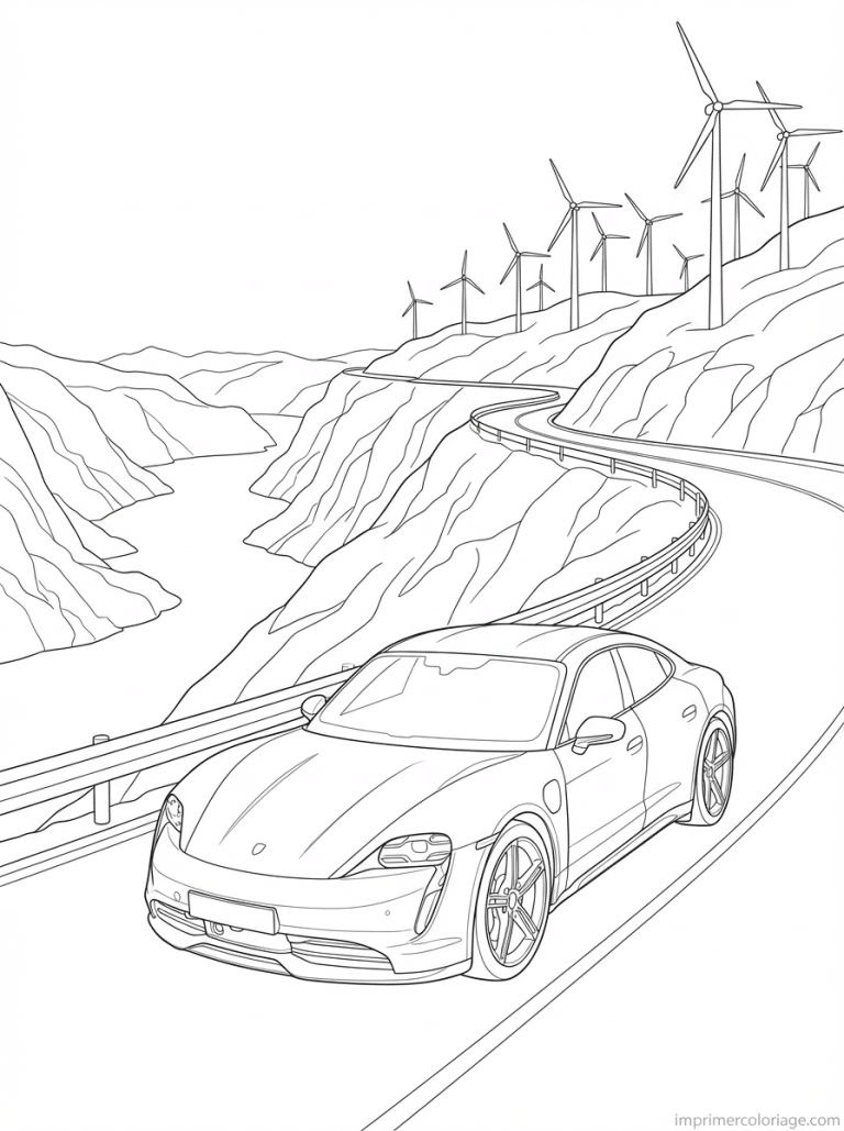 coloriage porsche taycan norvege fjord - dessin gratuit &agrave; imprimer