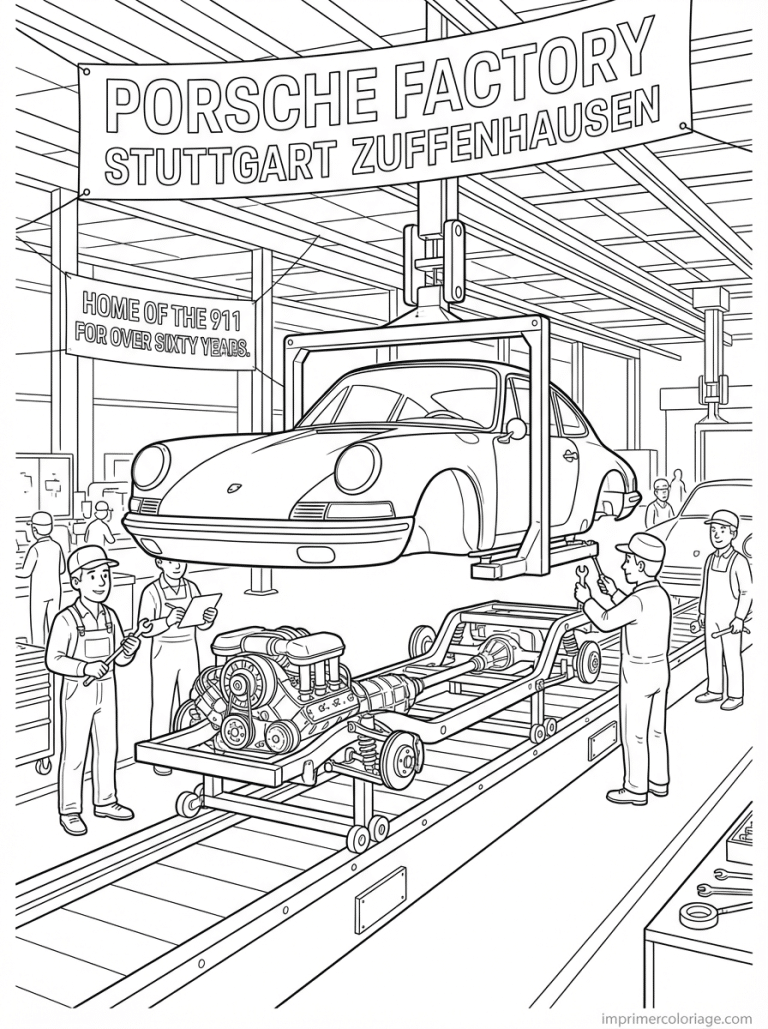 coloriage porsche usine zuffenhausen assemblage - dessin gratuit &agrave; imprimer