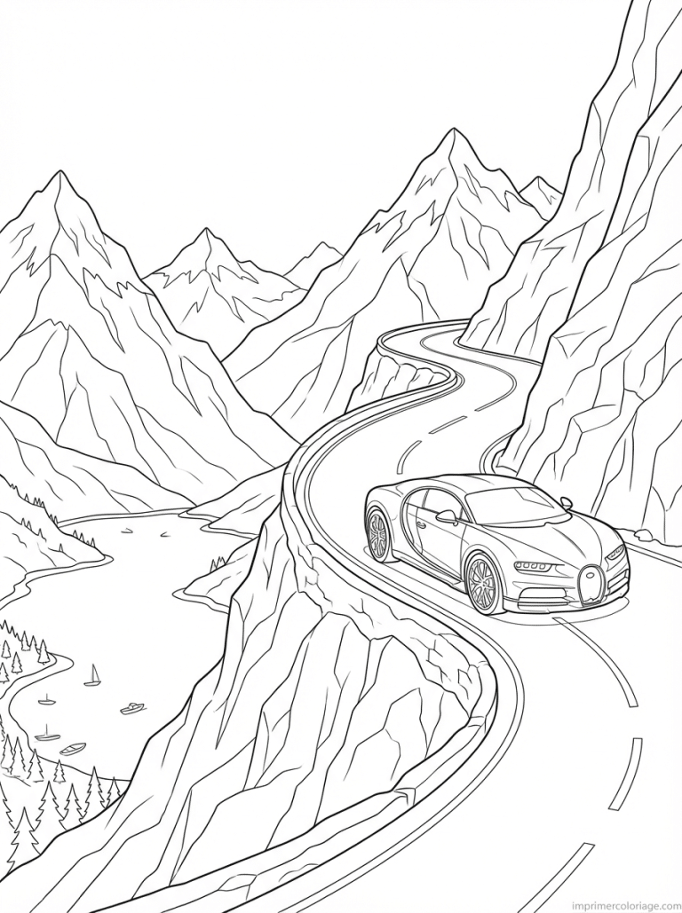 coloriage voiture luxe alpes lac montagne - dessin gratuit &agrave; imprimer