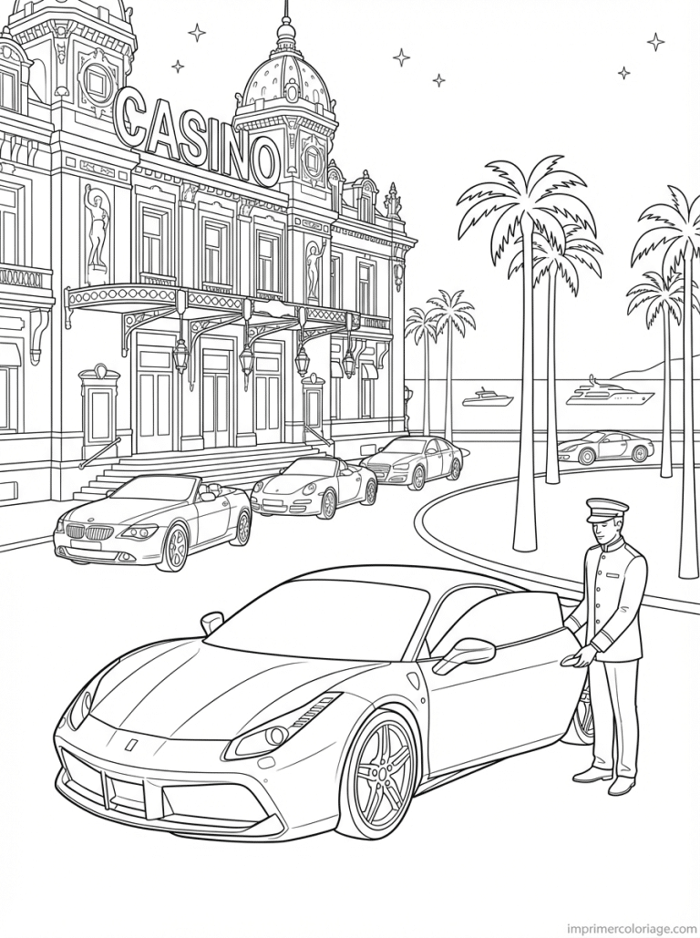 coloriage voiture luxe casino monaco nuit - dessin gratuit &agrave; imprimer