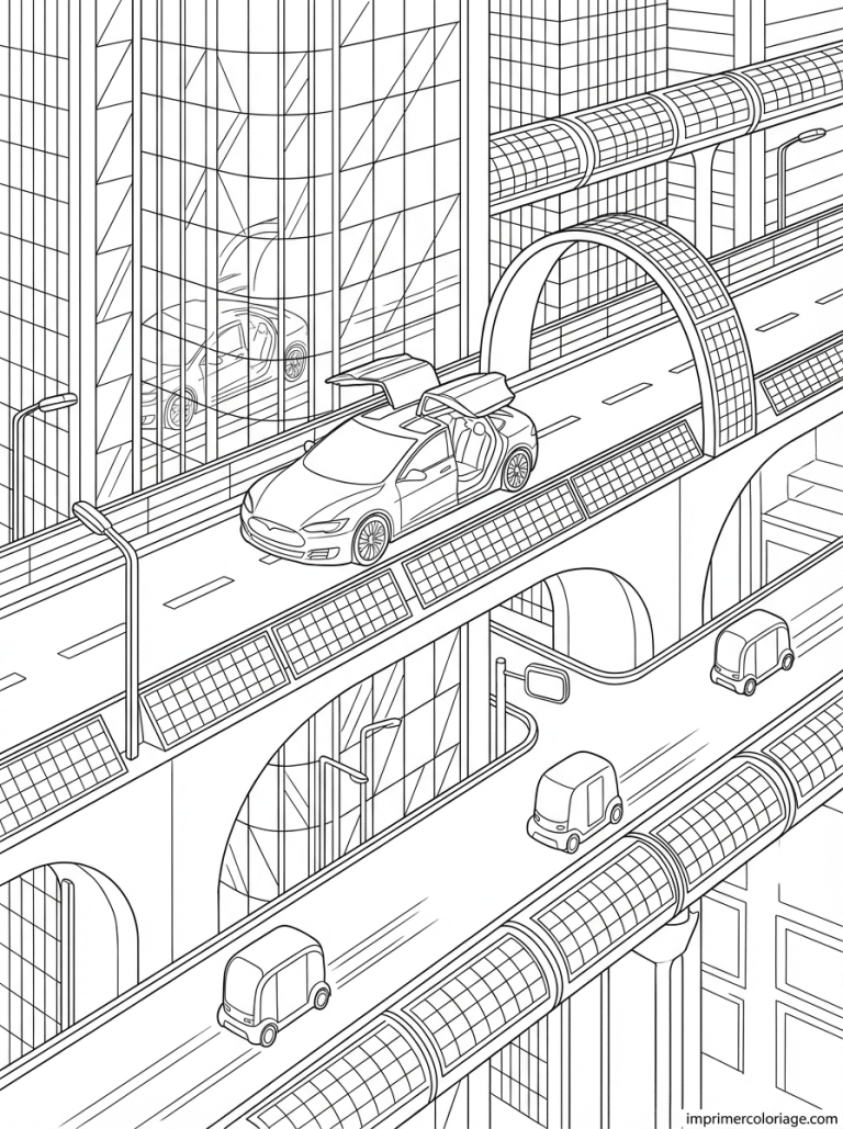 coloriage voiture luxe electrique ville futur - dessin gratuit &agrave; imprimer