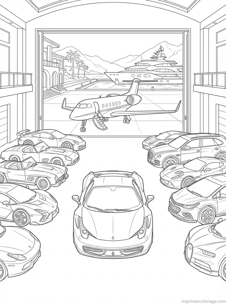 coloriage voiture luxe garage collection jet - dessin gratuit &agrave; imprimer