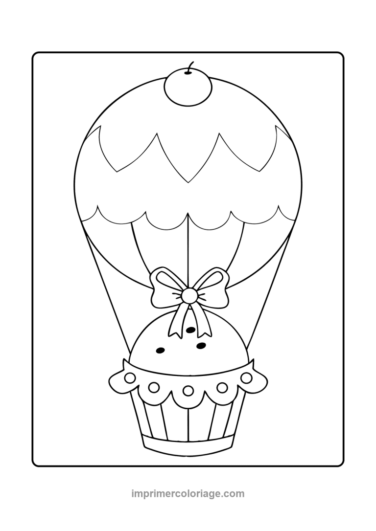 montgolfiere cupcake cerise noeud muffin - dessin gratuit &agrave; imprimer