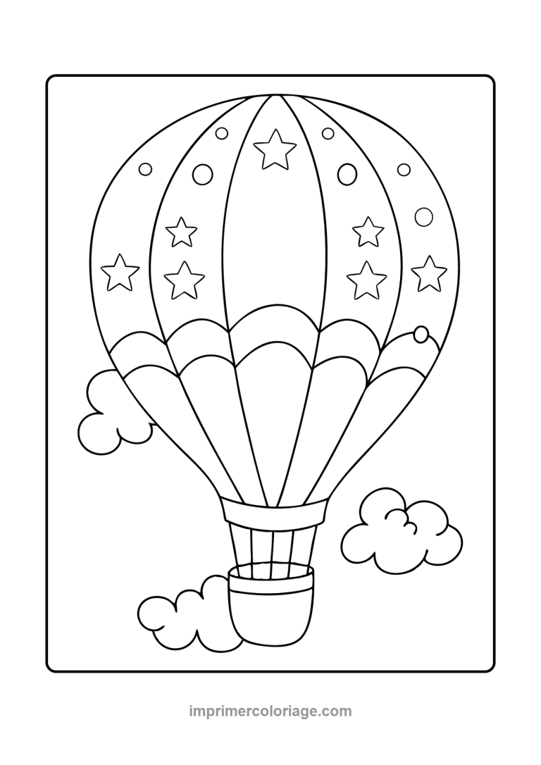 montgolfiere etoiles pois nuages cadre - dessin gratuit &agrave; imprimer