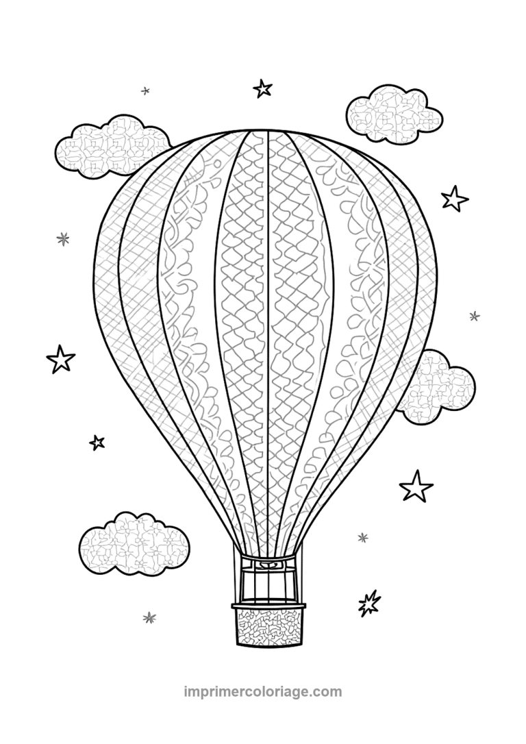 montgolfiere filet etoiles nuages adulte - dessin gratuit &agrave; imprimer