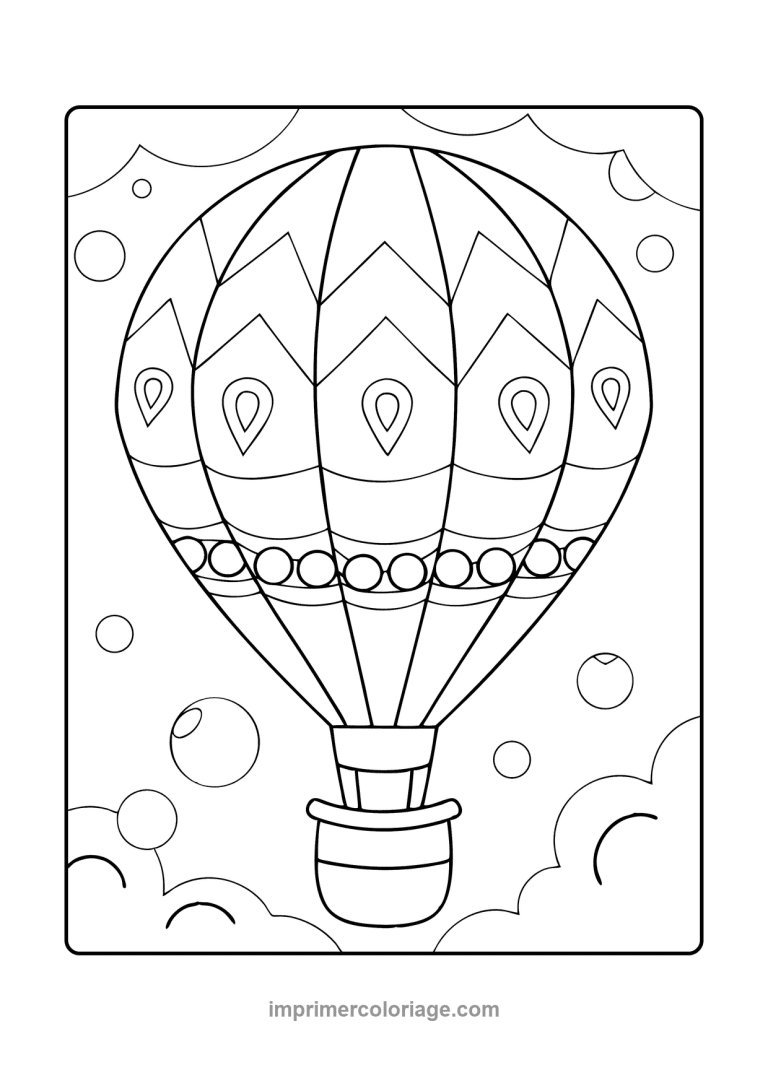 montgolfiere gouttes perles nuages cadre - dessin gratuit &agrave; imprimer