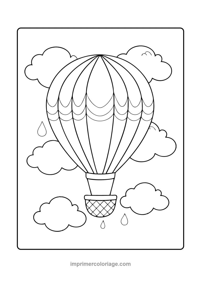 montgolfiere gouttes pluie nuages nacelle - dessin gratuit &agrave; imprimer