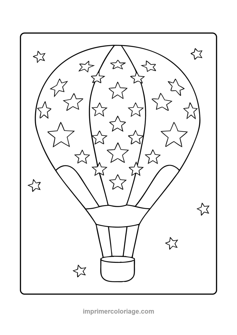 montgolfiere grandes etoiles nacelle cadre - dessin gratuit &agrave; imprimer