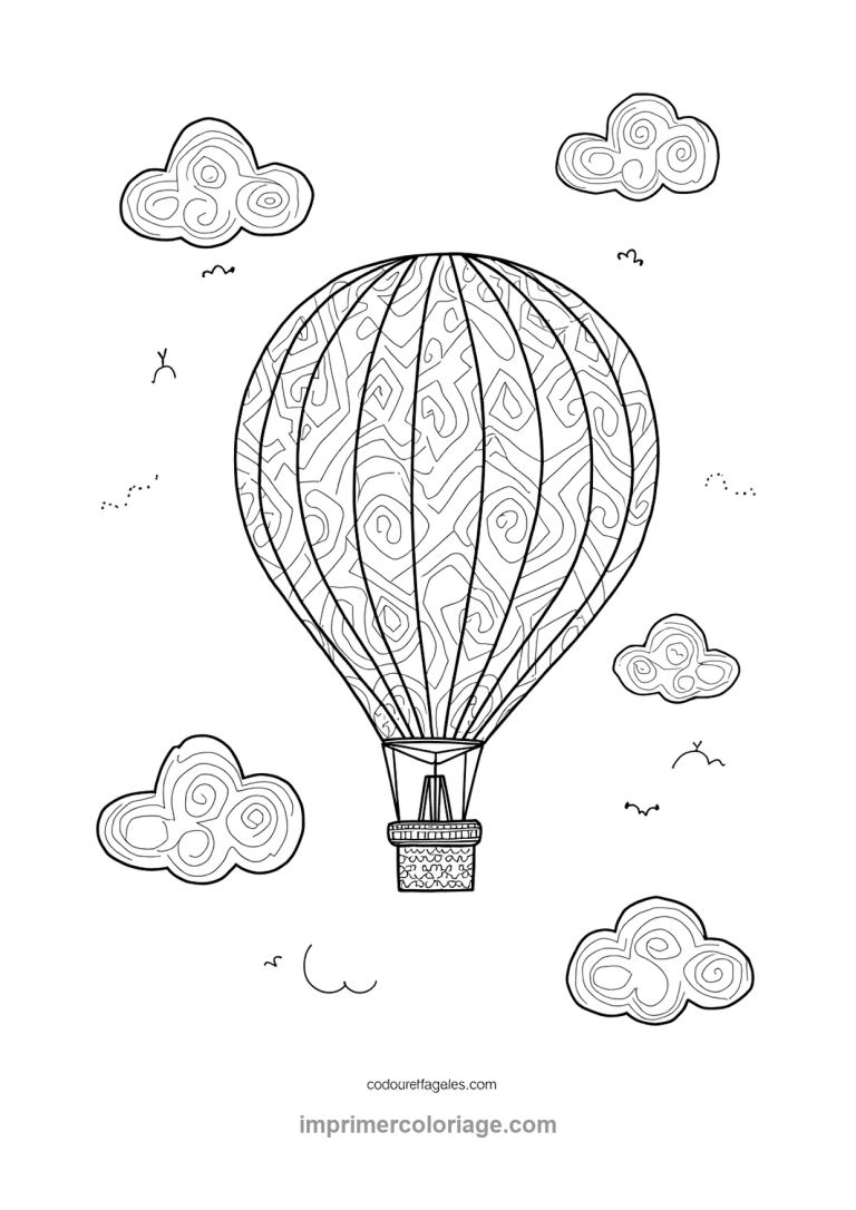 montgolfiere labyrinthe spirales nuages adulte - dessin gratuit &agrave; imprimer