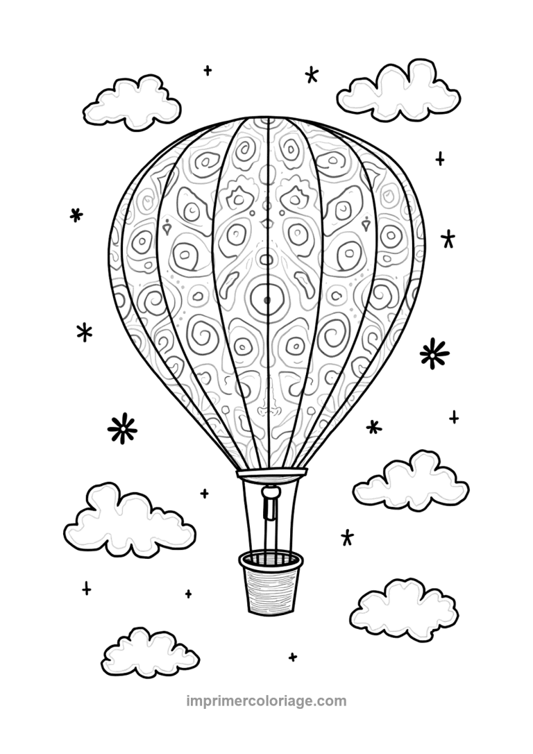 montgolfiere paisley nuages etoiles fleurs - dessin gratuit &agrave; imprimer