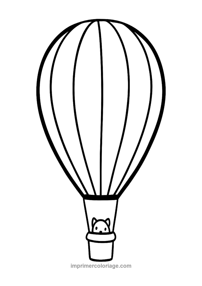 montgolfiere simple chat nacelle rayures - dessin gratuit &agrave; imprimer