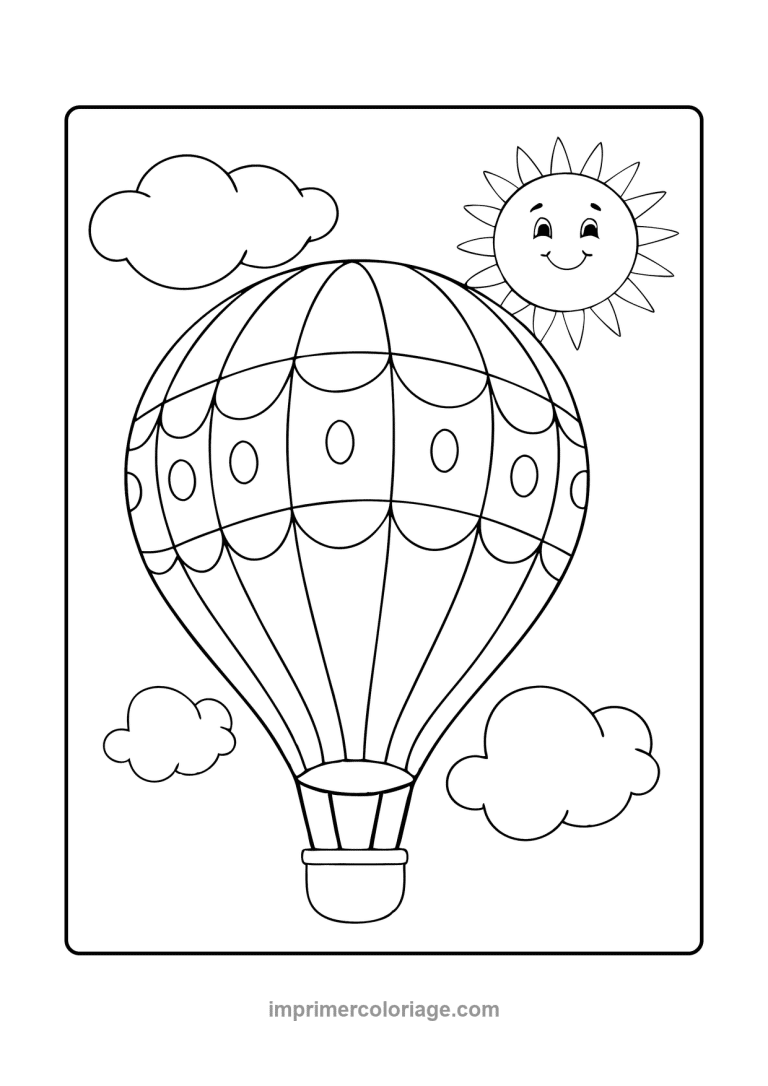 montgolfiere soleil nuages pois nacelle - dessin gratuit &agrave; imprimer