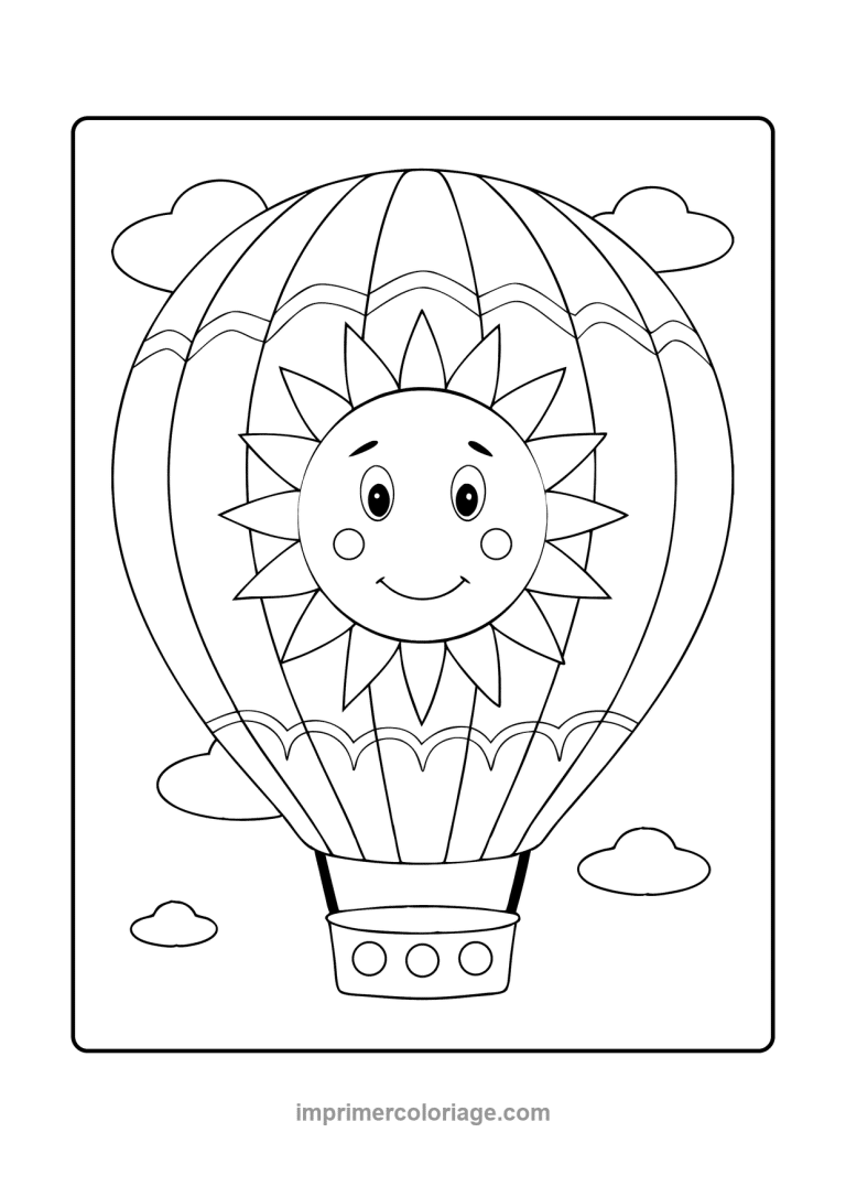 montgolfiere soleil souriant visage nuages - dessin gratuit &agrave; imprimer