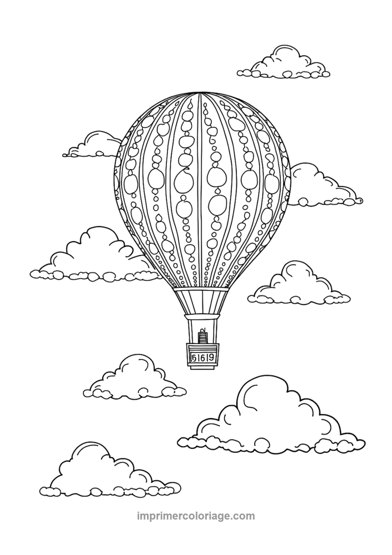 montgolfiere vintage perles nuages nacelle - dessin gratuit &agrave; imprimer